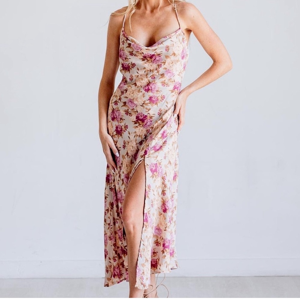 ASTR THE LABEL Gaia Strappy Bias Cut Satin Midi Dress